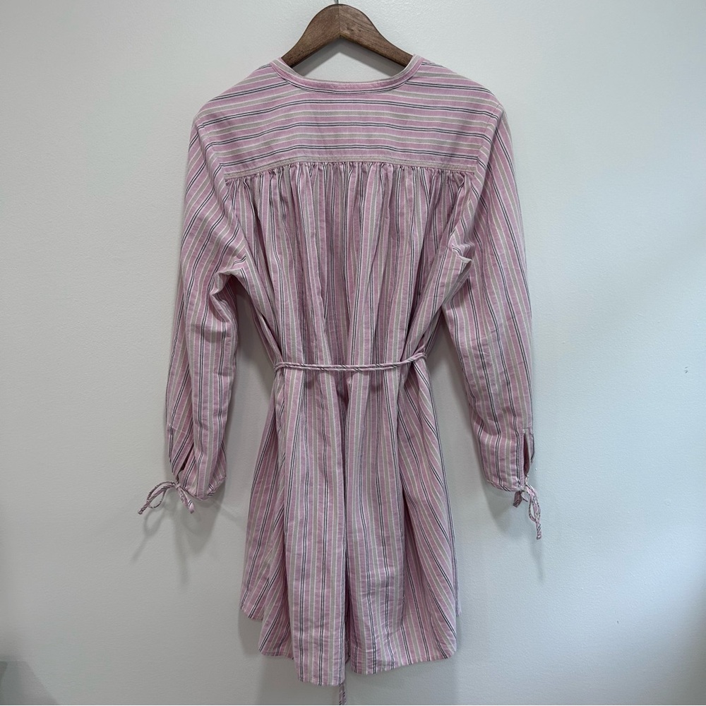 J. Crew Cotton Poplin Mini Dress Stripe Pink Tie Waist Size M/L BI634 Summer ‘22 - Picture 6 of 9
